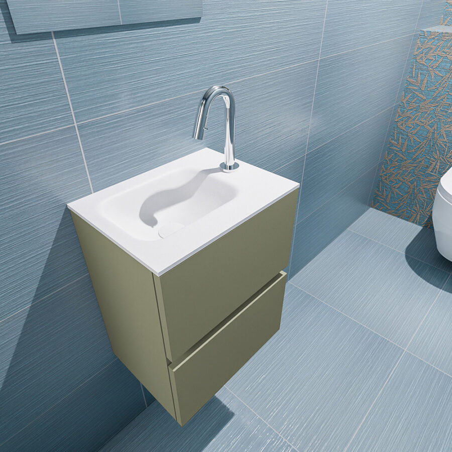 MONDIAZ ADA 40cm toiletmeubel army. LEX wastafel talc positie links. Met 1 kraangat - Afbeelding 2