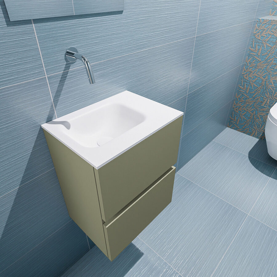 MONDIAZ ADA 40cm toiletmeubel army. LEX wastafel talc positie links. Zonder kraangat - Afbeelding 2