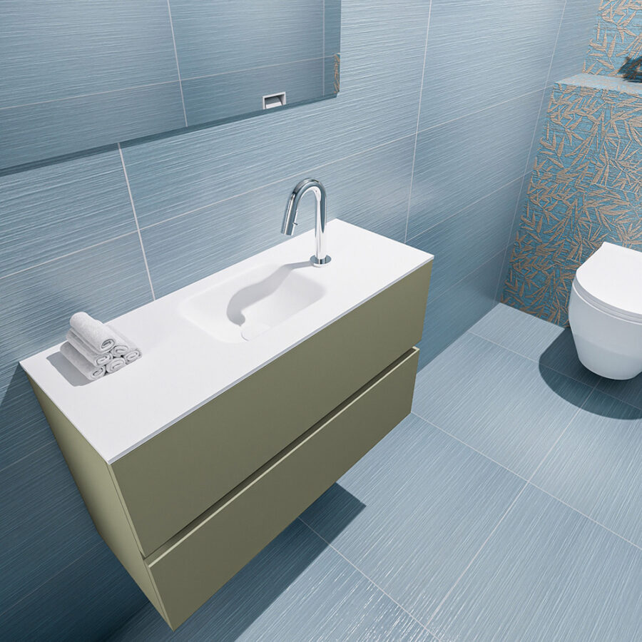 MONDIAZ ADA 80cm toiletmeubel army. LEX wastafel talc positie midden. Met 1 kraangat - Afbeelding 2
