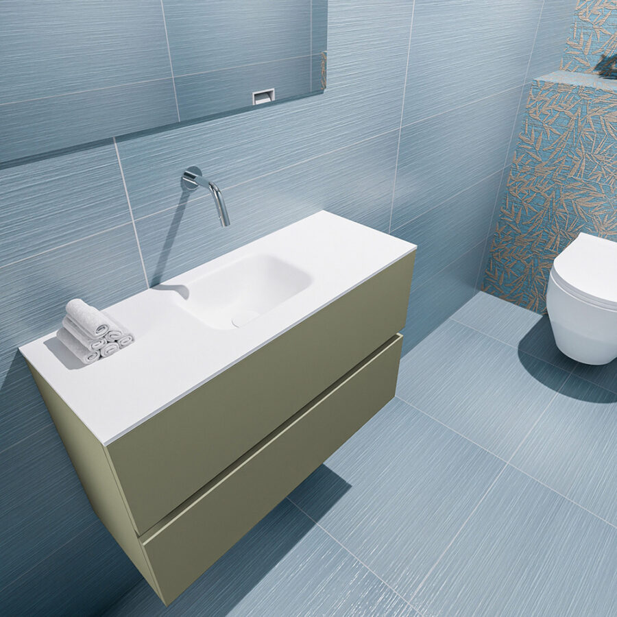 MONDIAZ ADA 80cm toiletmeubel army. LEX wastafel talc positie midden. Zonder kraangat - Afbeelding 2