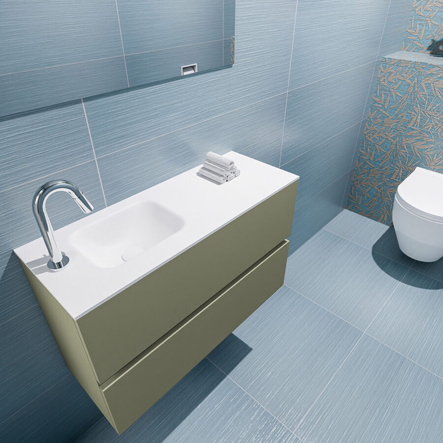 MONDIAZ ADA 80cm toiletmeubel army. LEX wastafel talc positie links. Met 1 kraangat - Afbeelding 2