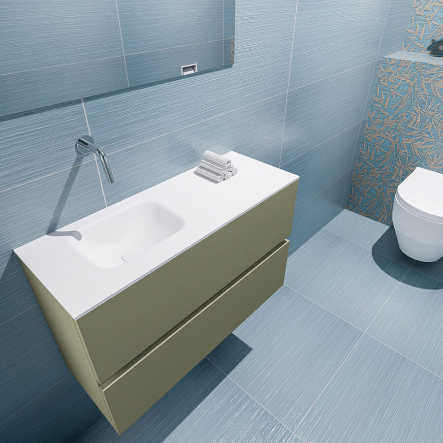 MONDIAZ ADA 80cm toiletmeubel army. LEX wastafel talc positie links. Zonder kraangat - Afbeelding 2