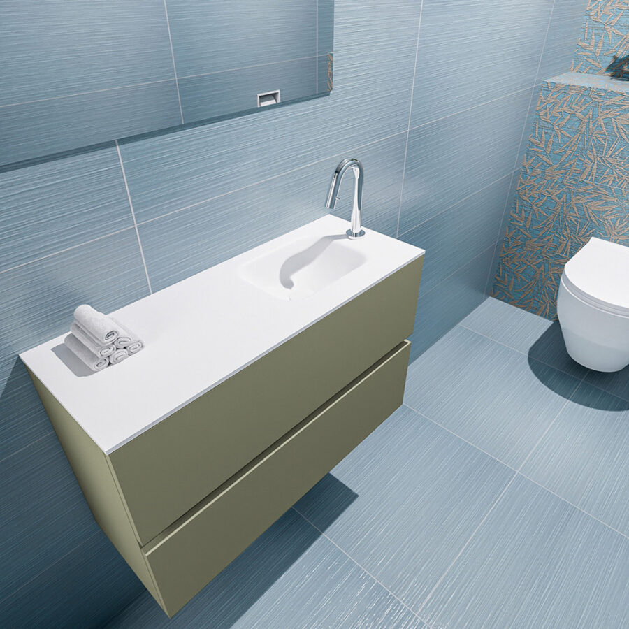 MONDIAZ ADA 80cm toiletmeubel army. LEX wastafel talc positie rechts. Met 1 kraangat - Afbeelding 2