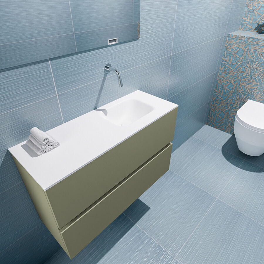 MONDIAZ ADA 80cm toiletmeubel army. LEX wastafel talc positie rechts. Zonder kraangat - Afbeelding 2