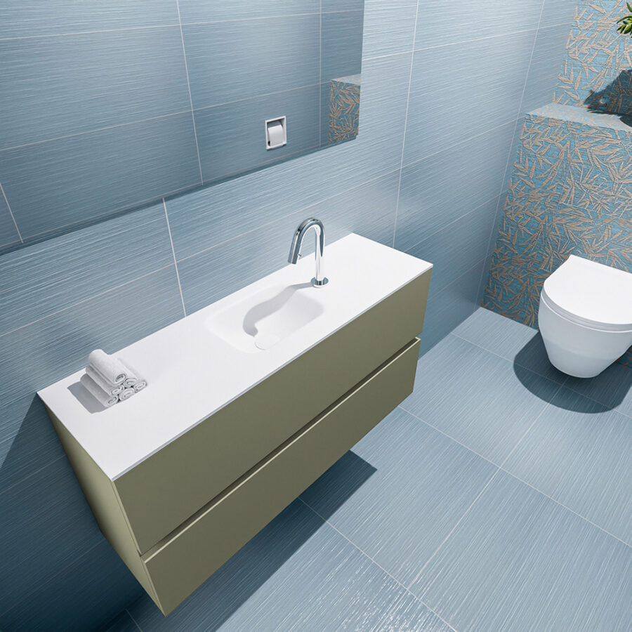 MONDIAZ ADA 100cm toiletmeubel army. LEX wastafel talc positie midden. Met 1 kraangat - Afbeelding 2