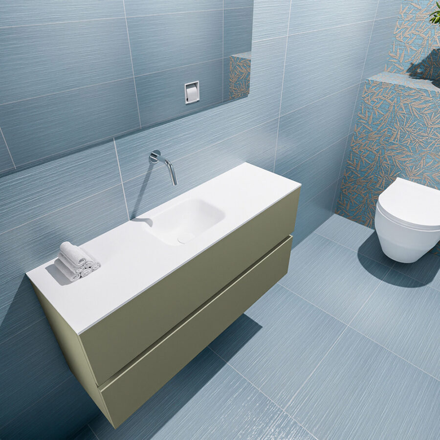 MONDIAZ ADA 100cm toiletmeubel army. LEX wastafel talc positie midden. Zonder kraangat - Afbeelding 2