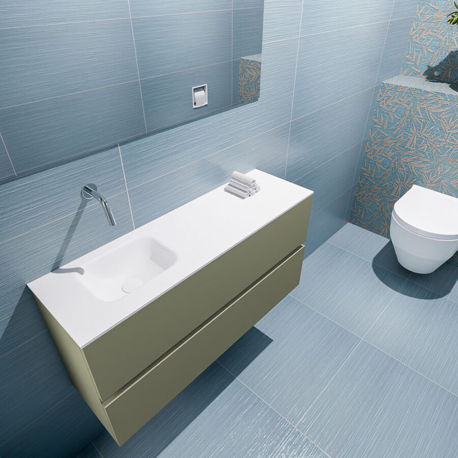 MONDIAZ ADA 100cm toiletmeubel army. LEX wastafel talc positie links. Zonder kraangat - Afbeelding 2