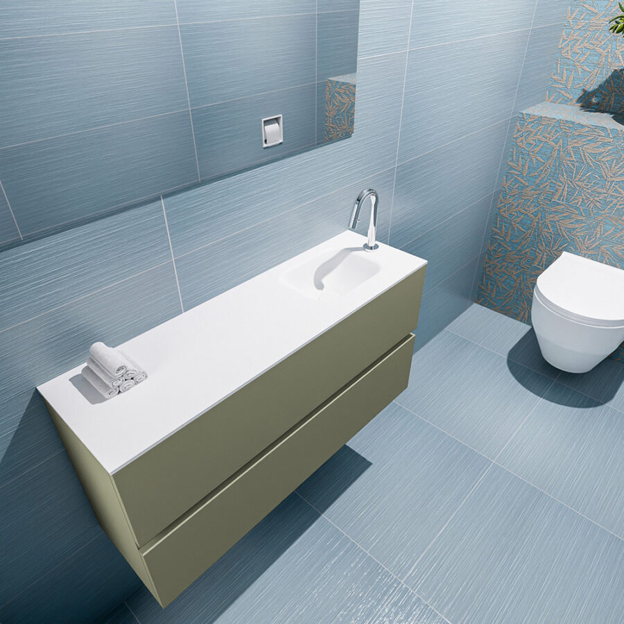 MONDIAZ ADA 100cm toiletmeubel army. LEX wastafel talc positie rechts. Met 1 kraangat - Afbeelding 2