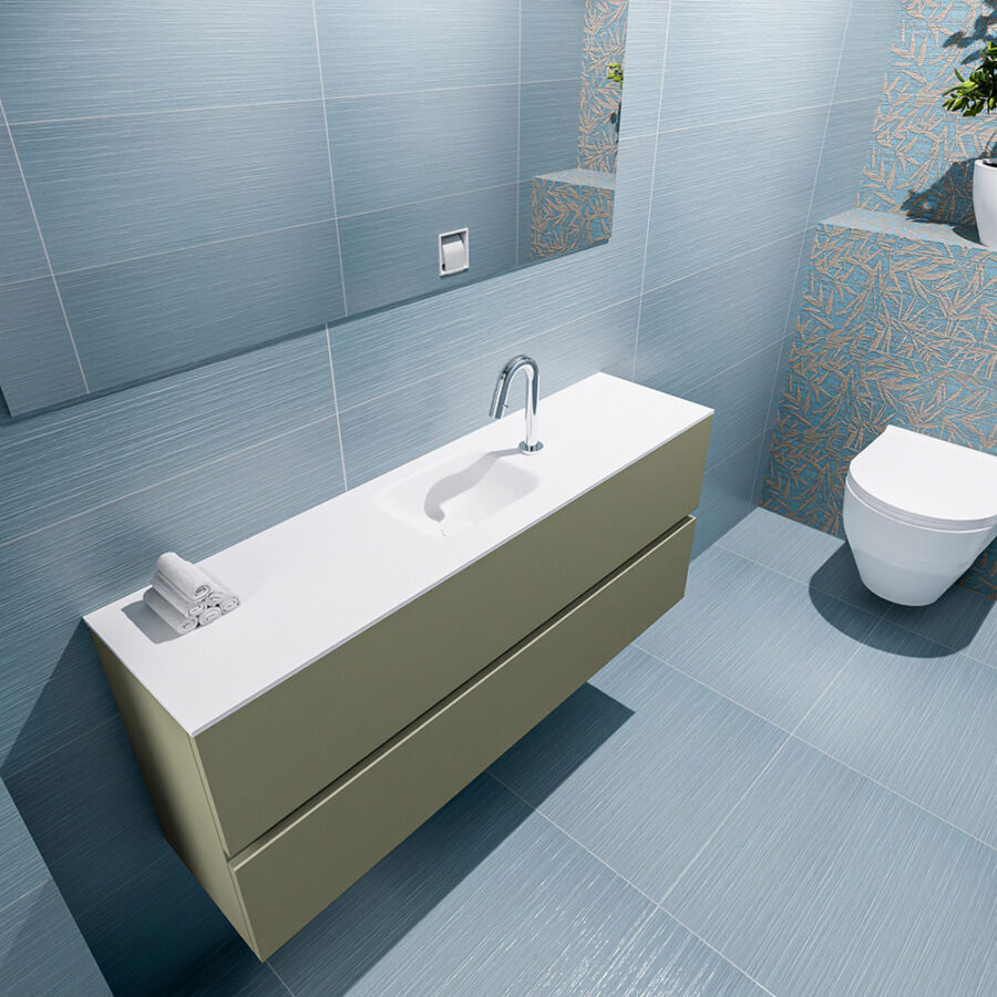 MONDIAZ ADA 120cm toiletmeubel army. LEX wastafel talc positie midden. Met 1 kraangat - Afbeelding 2