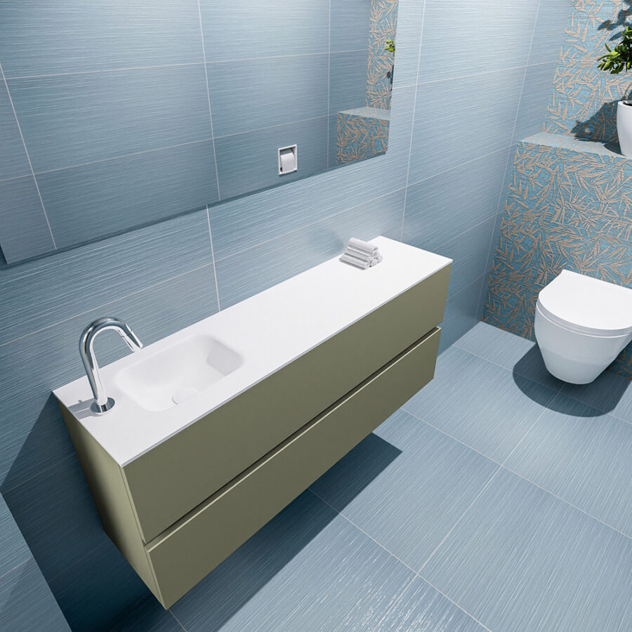 MONDIAZ ADA 120cm toiletmeubel army. LEX wastafel talc positie links. Met 1 kraangat - Afbeelding 2