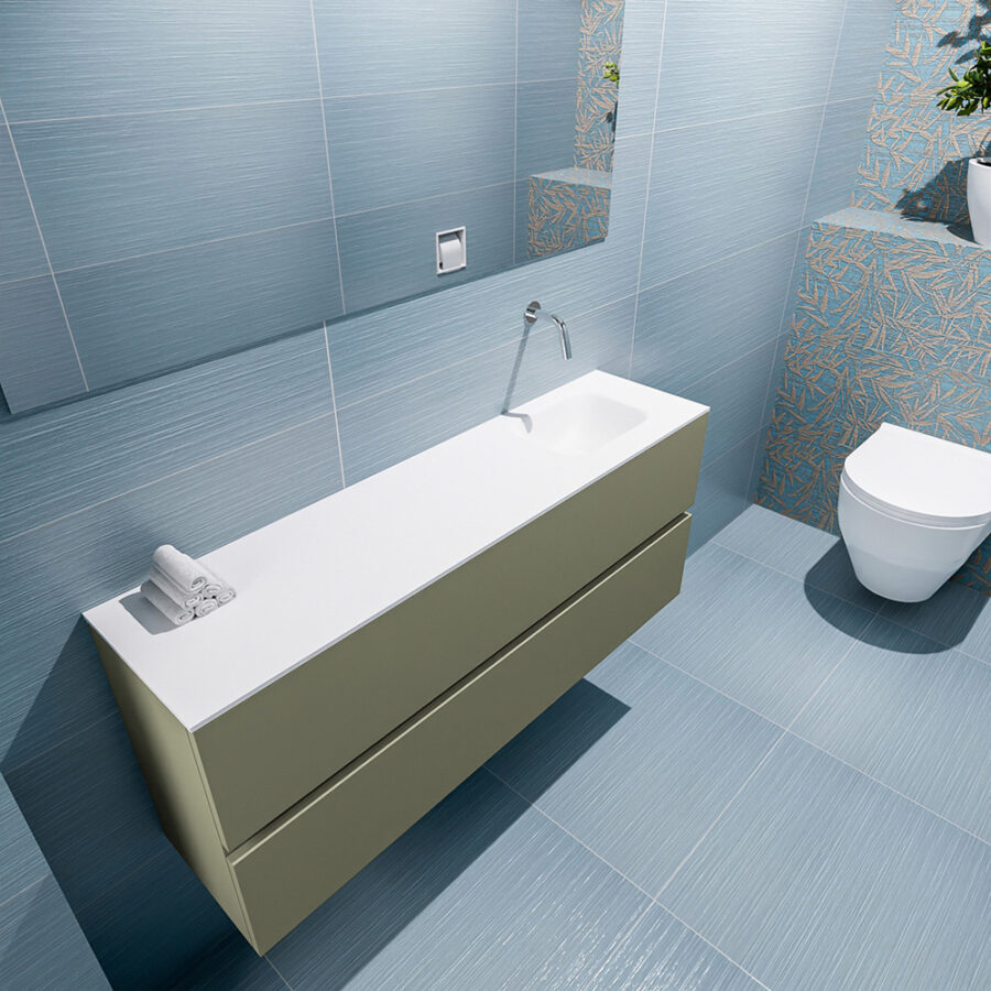 MONDIAZ ADA 120cm toiletmeubel army. LEX wastafel talc positie rechts. Zonder kraangat - Afbeelding 2
