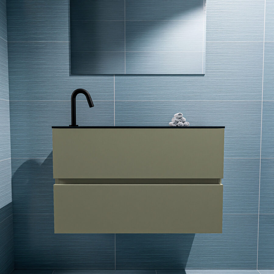 MONDIAZ ADA 80cm toiletmeubel army. LEX wastafel urban positie links. Met 1 kraangat - Afbeelding 3