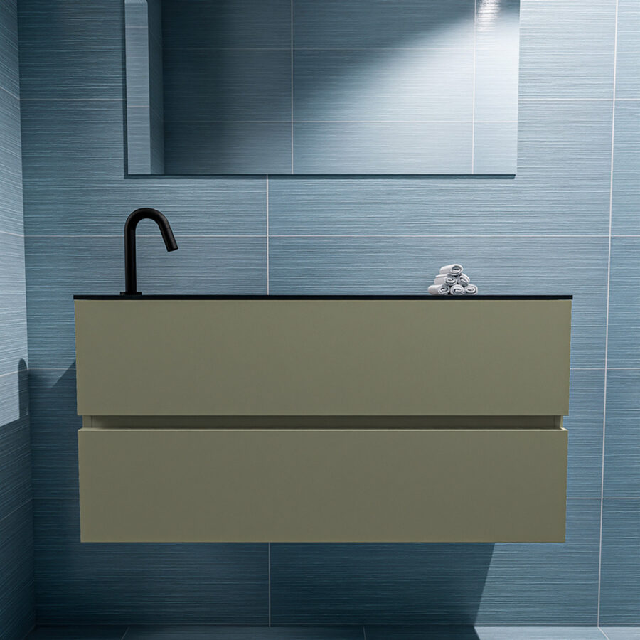 MONDIAZ ADA 100cm toiletmeubel army. LEX wastafel urban positie links. Met 1 kraangat - Afbeelding 3