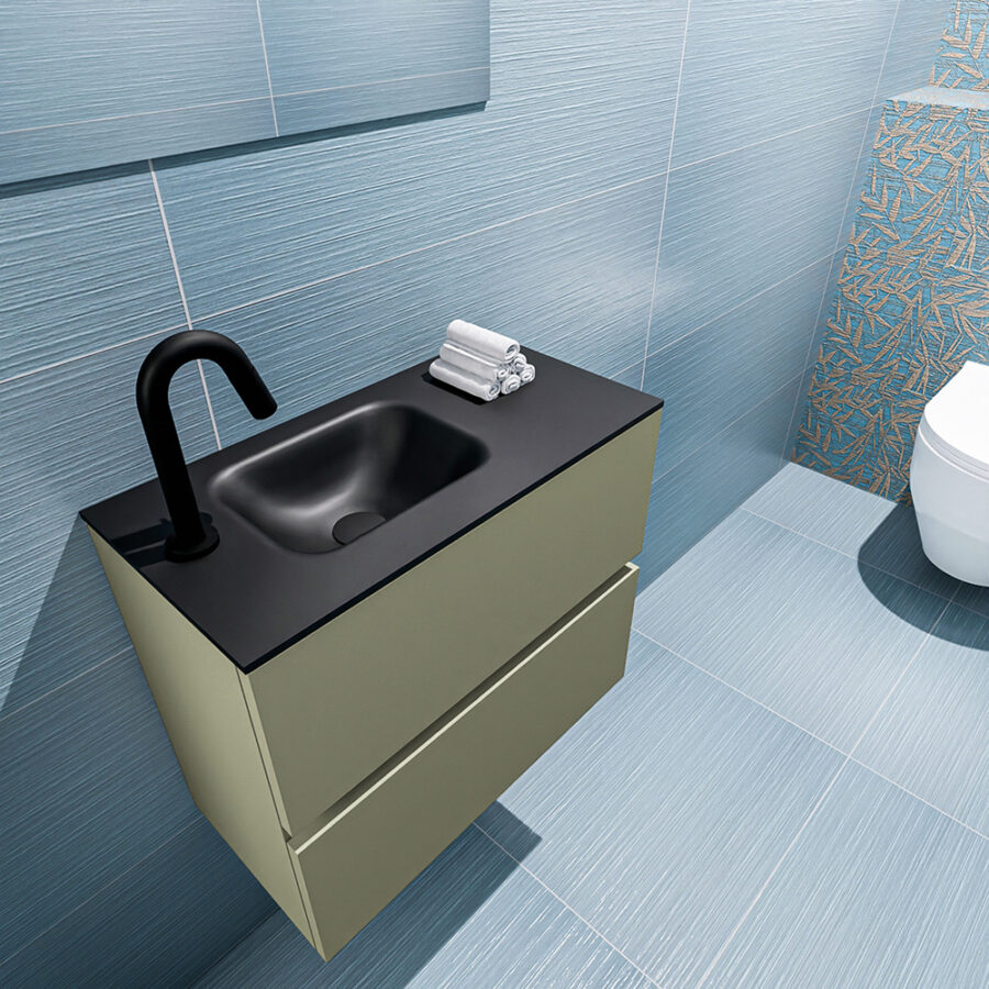 MONDIAZ ADA 60cm toiletmeubel army. LEX wastafel urban positie links. Met 1 kraangat - Afbeelding 2