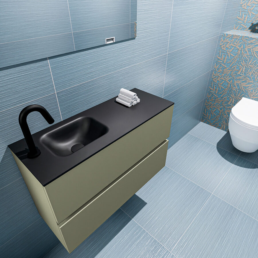 MONDIAZ ADA 80cm toiletmeubel army. LEX wastafel urban positie links. Met 1 kraangat - Afbeelding 2