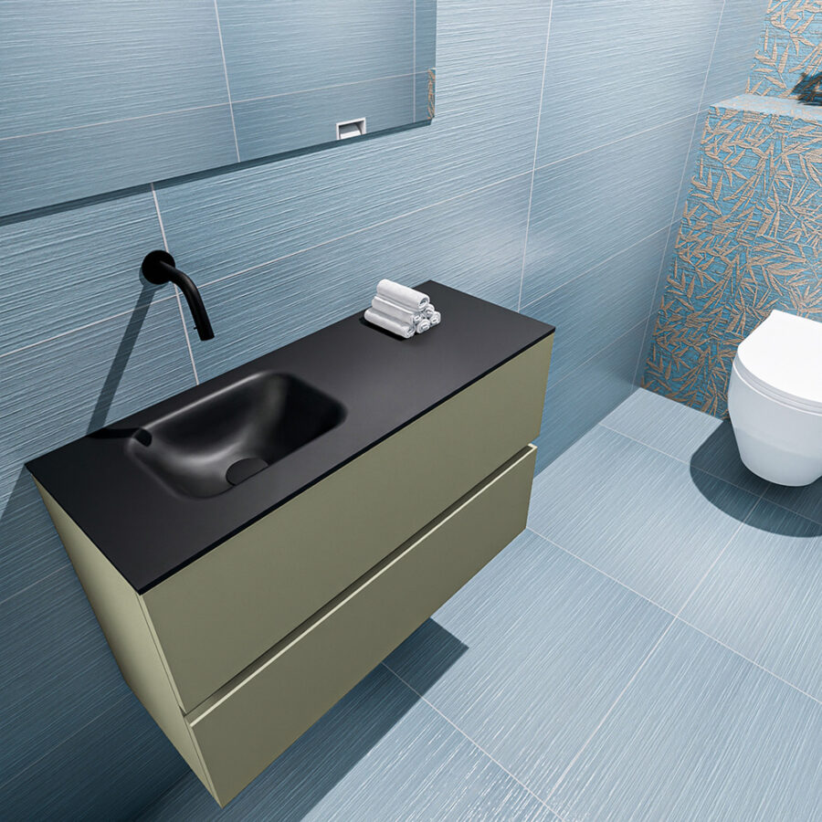 MONDIAZ ADA 80cm toiletmeubel army. LEX wastafel urban positie links. Zonder kraangat - Afbeelding 2