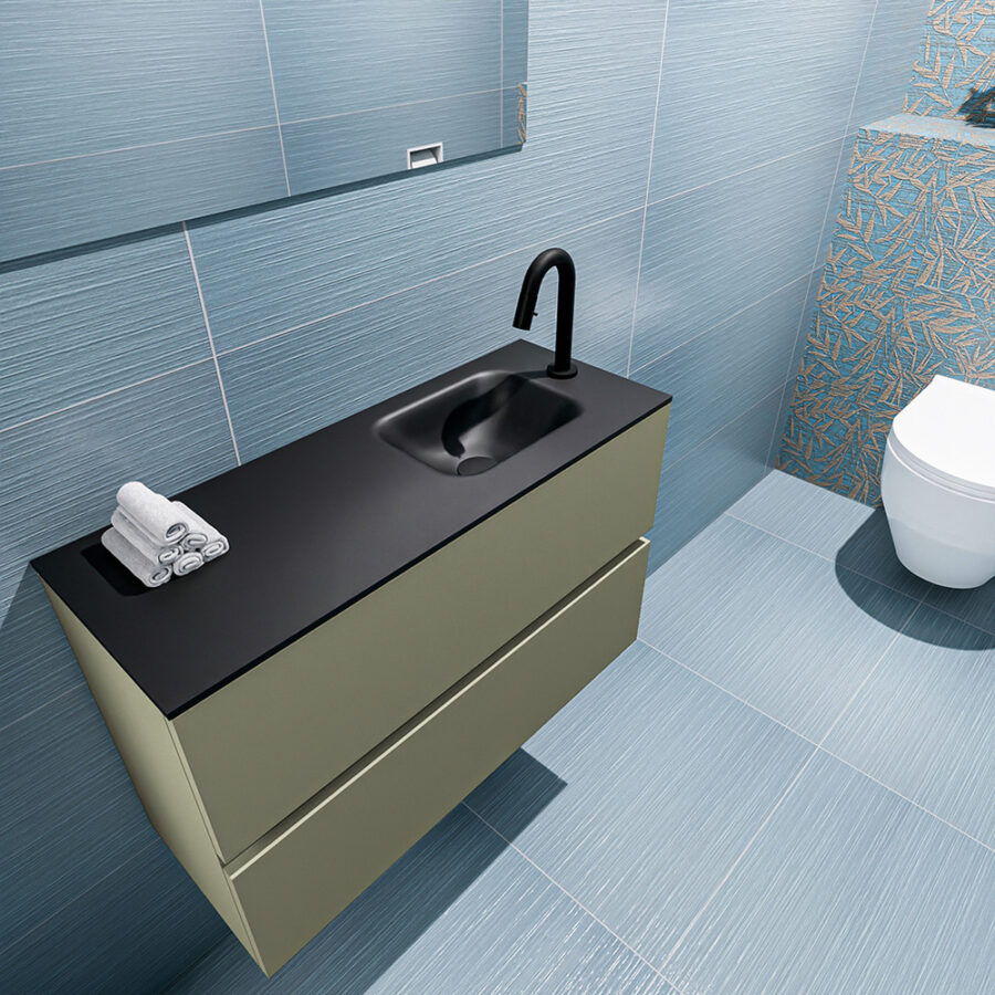 MONDIAZ ADA 80cm toiletmeubel army. LEX wastafel urban positie rechts. Met 1 kraangat - Afbeelding 2