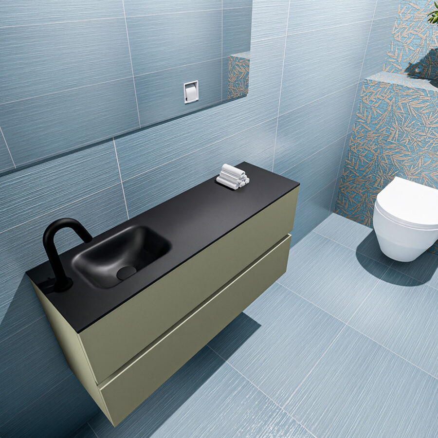 MONDIAZ ADA 100cm toiletmeubel army. LEX wastafel urban positie links. Met 1 kraangat - Afbeelding 2