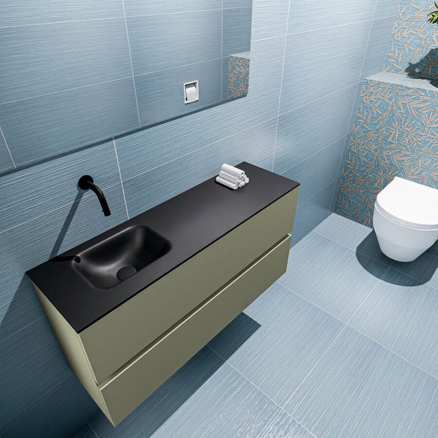MONDIAZ ADA 100cm toiletmeubel army. LEX wastafel urban positie links. Zonder kraangat - Afbeelding 2