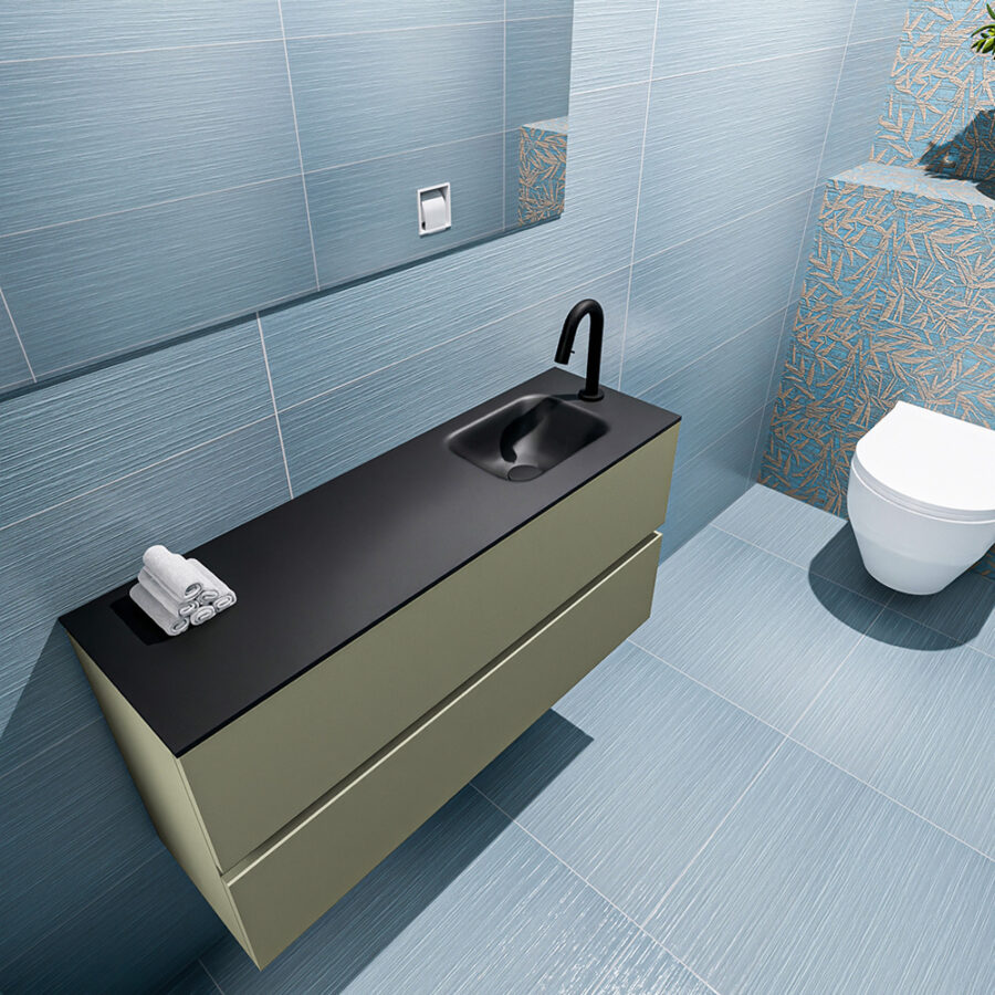 MONDIAZ ADA 100cm toiletmeubel army. LEX wastafel urban positie rechts. Met 1 kraangat - Afbeelding 2