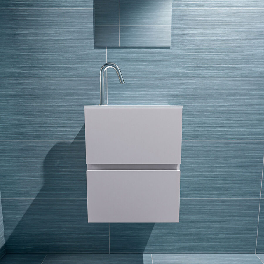 MONDIAZ ADA 40cm toiletmeubel cale. LEX wastafel talc positie rechts. Met 1 kraangat - Afbeelding 3