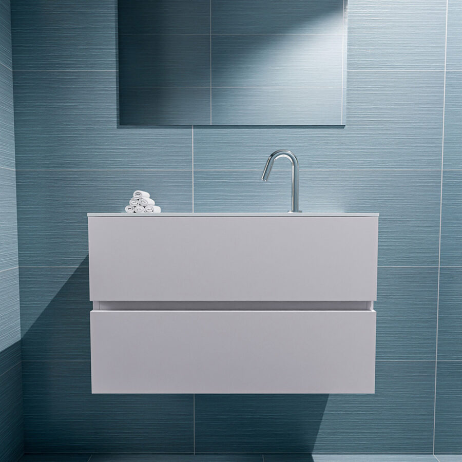 MONDIAZ ADA 80cm toiletmeubel cale. LEX wastafel talc positie midden. Met 1 kraangat - Afbeelding 3