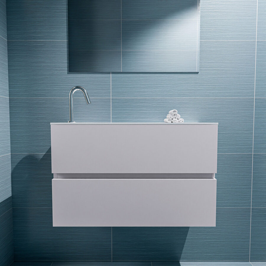 MONDIAZ ADA 80cm toiletmeubel cale. LEX wastafel talc positie links. Met 1 kraangat - Afbeelding 3