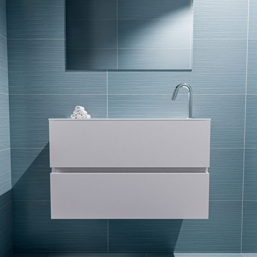 MONDIAZ ADA 80cm toiletmeubel cale. LEX wastafel talc positie rechts. Met 1 kraangat - Afbeelding 3