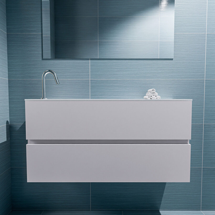 MONDIAZ ADA 100cm toiletmeubel cale. LEX wastafel talc positie links. Met 1 kraangat - Afbeelding 3