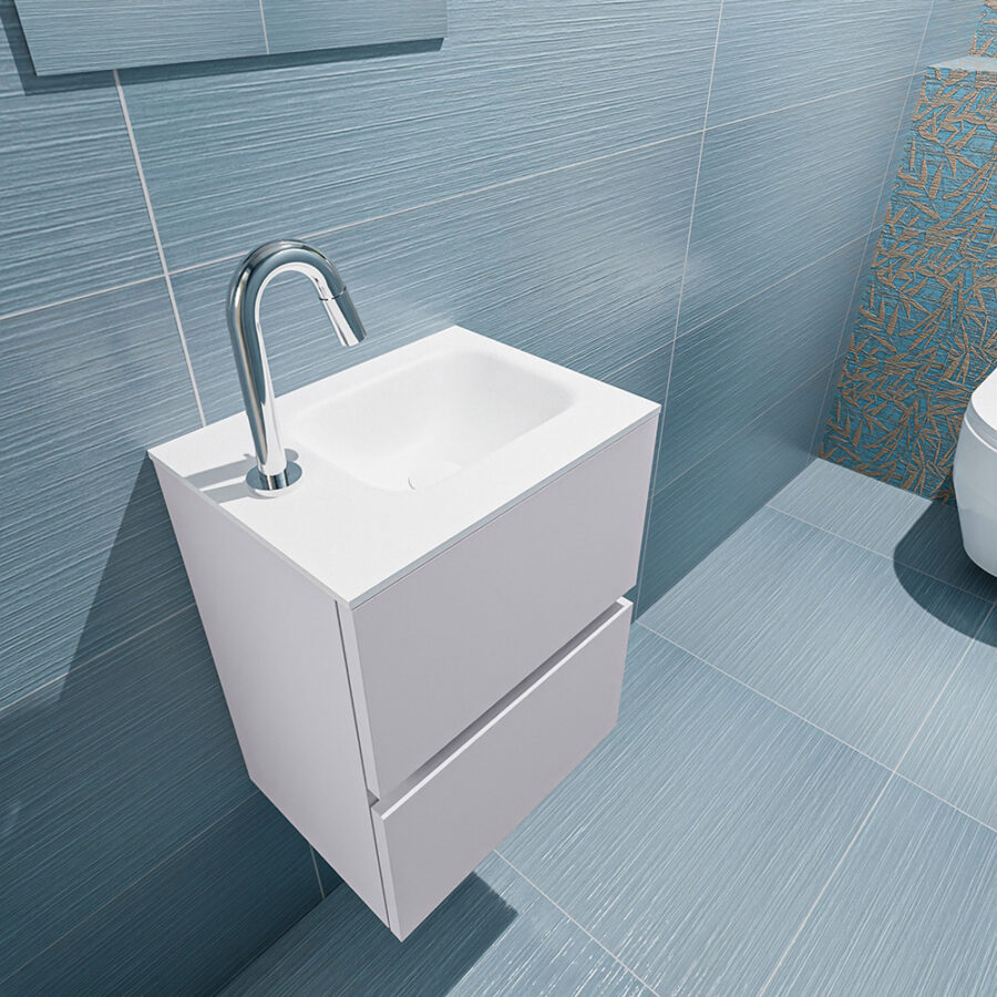 MONDIAZ ADA 40cm toiletmeubel cale. LEX wastafel talc positie rechts. Met 1 kraangat - Afbeelding 2