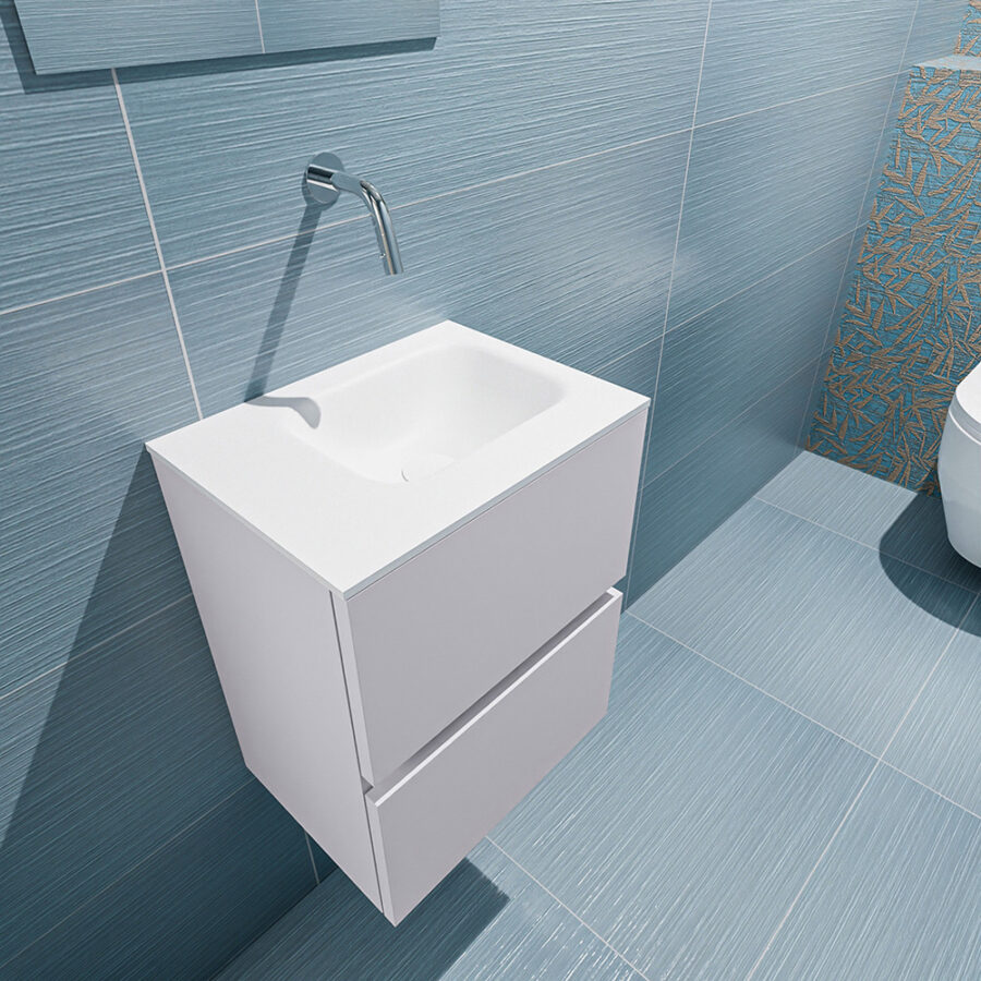 MONDIAZ ADA 40cm toiletmeubel cale. LEX wastafel talc positie rechts. Zonder kraangat - Afbeelding 2
