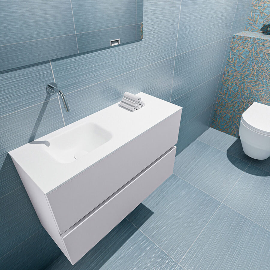 MONDIAZ ADA 80cm toiletmeubel cale. LEX wastafel talc positie links. Zonder kraangat - Afbeelding 2