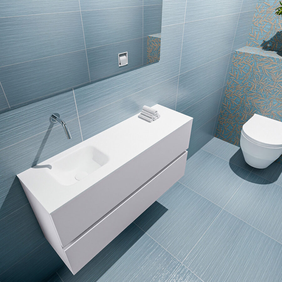 MONDIAZ ADA 100cm toiletmeubel cale. LEX wastafel talc positie links. Zonder kraangat - Afbeelding 2