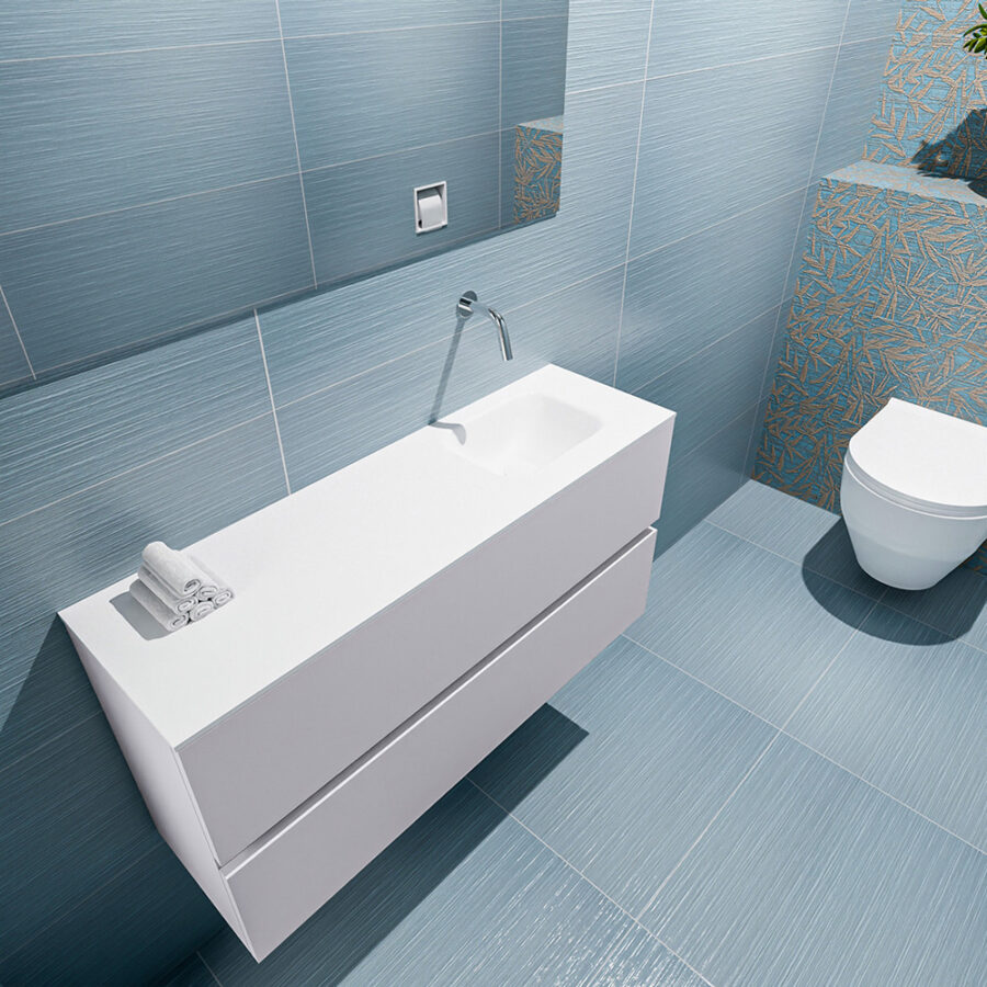 MONDIAZ ADA 100cm toiletmeubel cale. LEX wastafel talc positie rechts. Zonder kraangat - Afbeelding 2