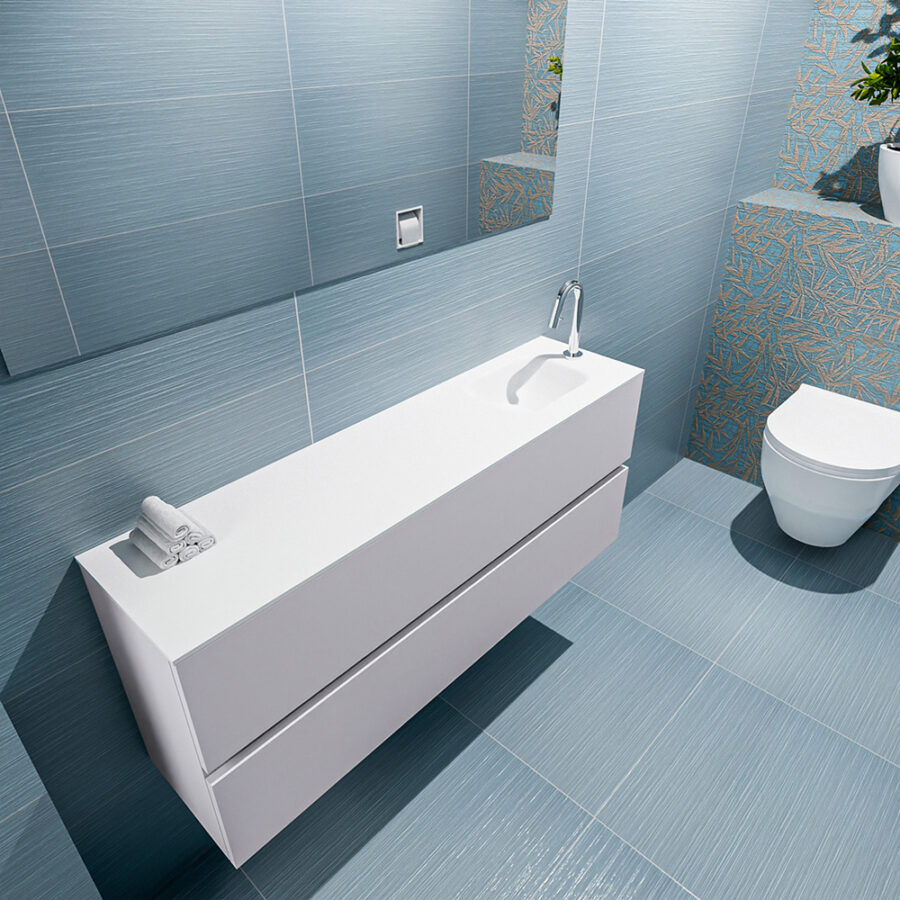 MONDIAZ ADA 120cm toiletmeubel cale. LEX wastafel talc positie rechts. Met 1 kraangat - Afbeelding 2
