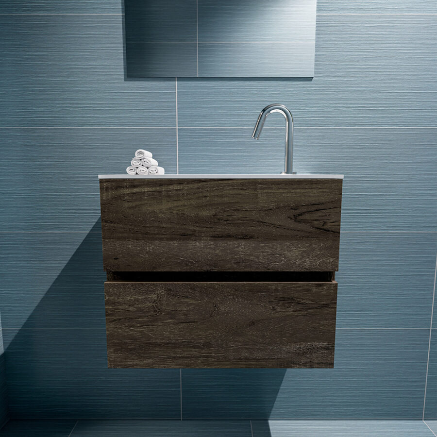 MONDIAZ ADA 60cm toiletmeubel dark brown. LEX wastafel talc positie midden. Met 1 kraangat - Afbeelding 3