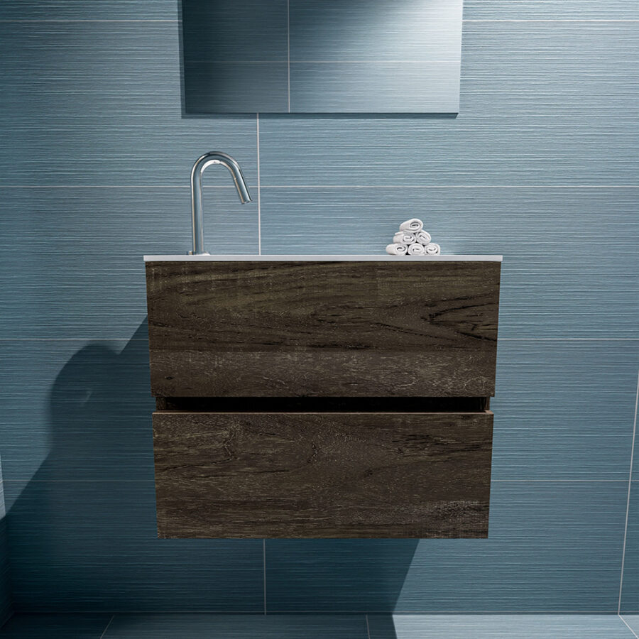 MONDIAZ ADA 60cm toiletmeubel dark brown. LEX wastafel talc positie links. Met 1 kraangat - Afbeelding 3