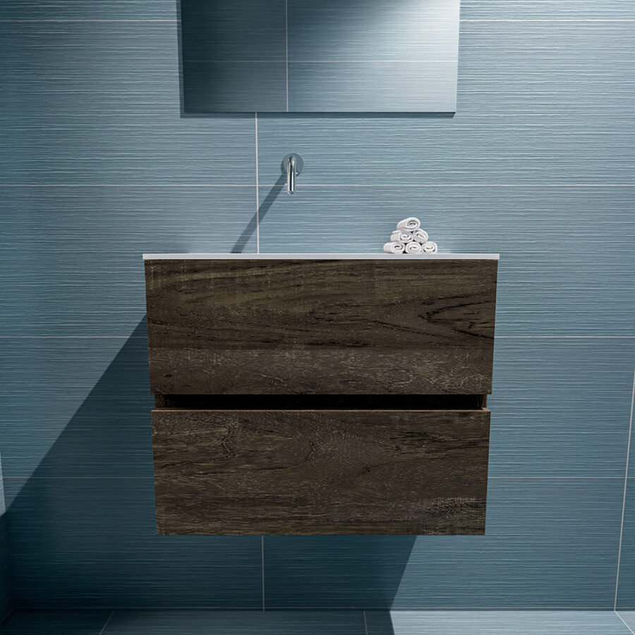 MONDIAZ ADA 60cm toiletmeubel dark brown. LEX wastafel talc positie links. Zonder kraangat - Afbeelding 3
