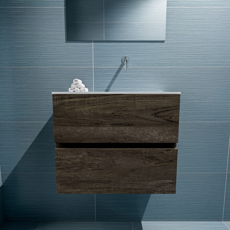 MONDIAZ ADA 60cm toiletmeubel dark brown. LEX wastafel talc positie rechts. Zonder kraangat - Afbeelding 3