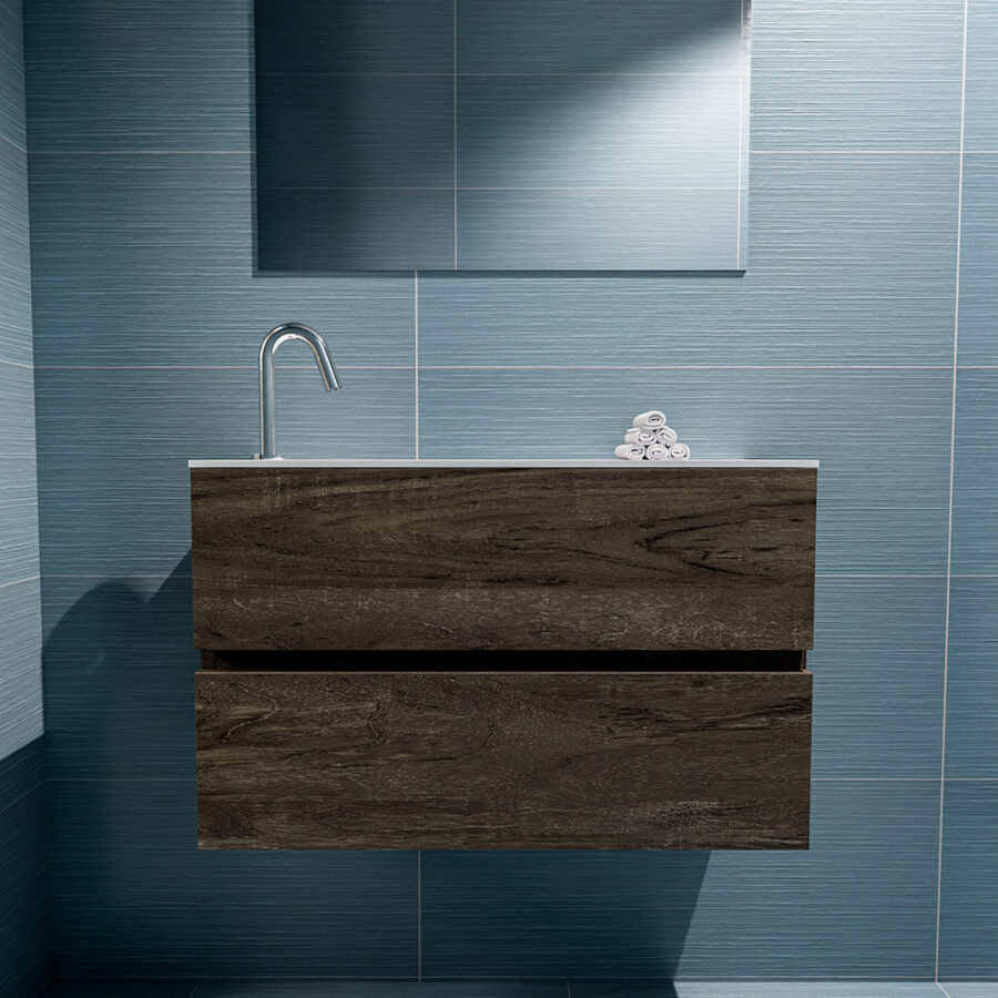 MONDIAZ ADA 80cm toiletmeubel dark brown. LEX wastafel talc positie links. Met 1 kraangat - Afbeelding 3