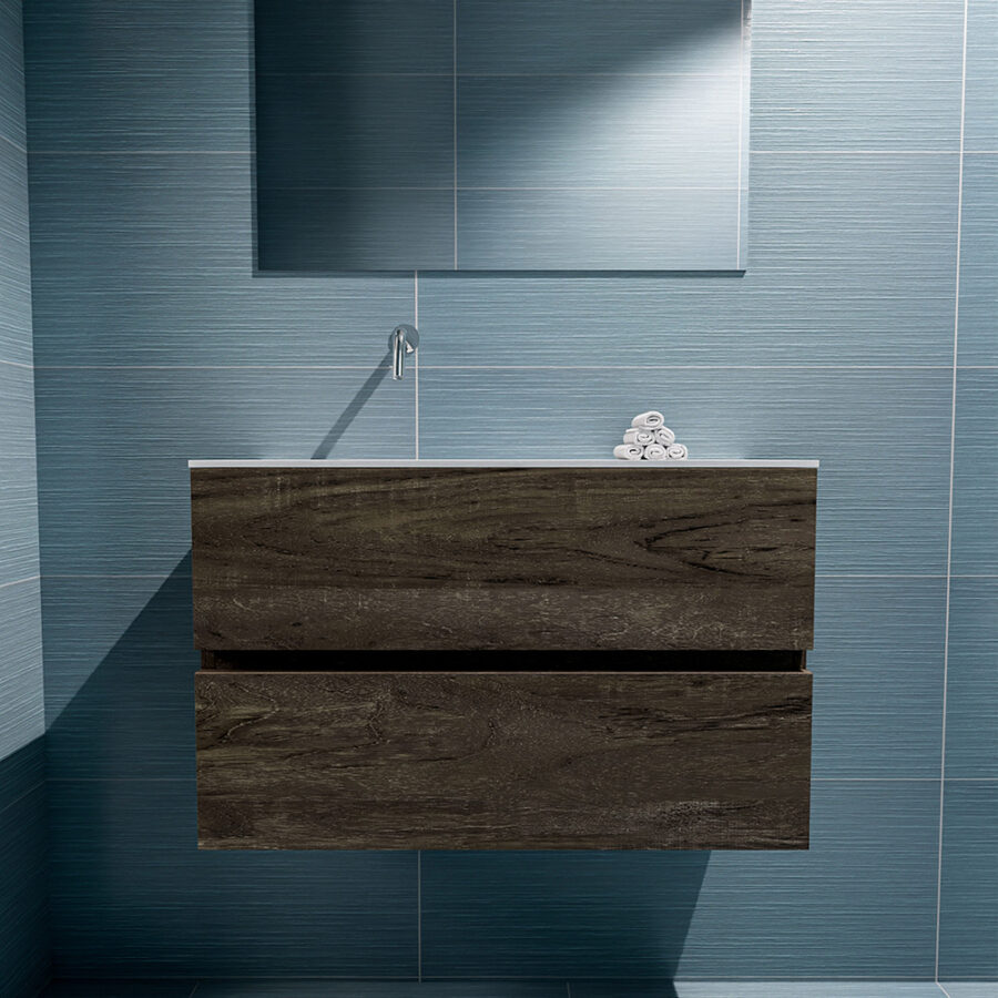 MONDIAZ ADA 80cm toiletmeubel dark brown. LEX wastafel talc positie links. Zonder kraangat - Afbeelding 3