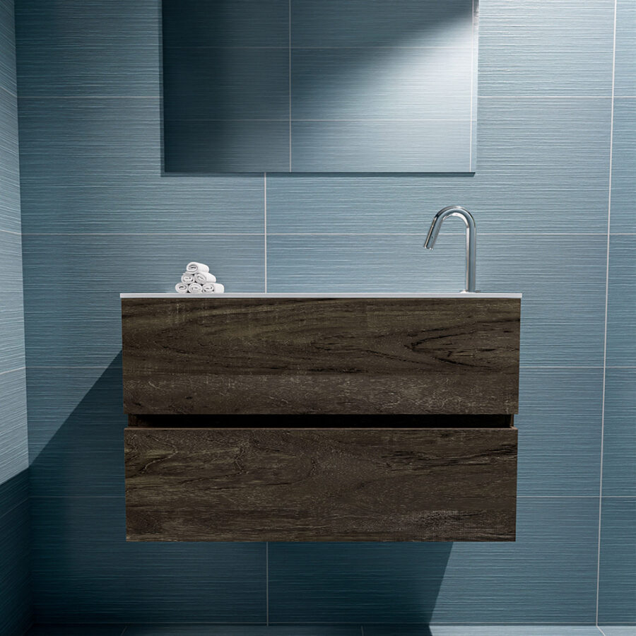 MONDIAZ ADA 80cm toiletmeubel dark brown. LEX wastafel talc positie rechts. Met 1 kraangat - Afbeelding 3