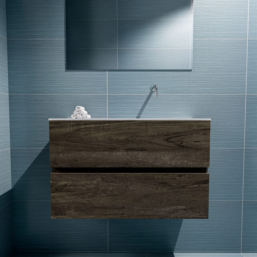 MONDIAZ ADA 80cm toiletmeubel dark brown. LEX wastafel talc positie rechts. Zonder kraangat - Afbeelding 3
