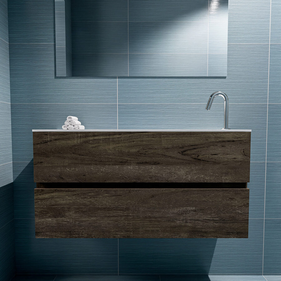 MONDIAZ ADA 100cm toiletmeubel dark brown. LEX wastafel talc positie rechts. Met 1 kraangat - Afbeelding 3