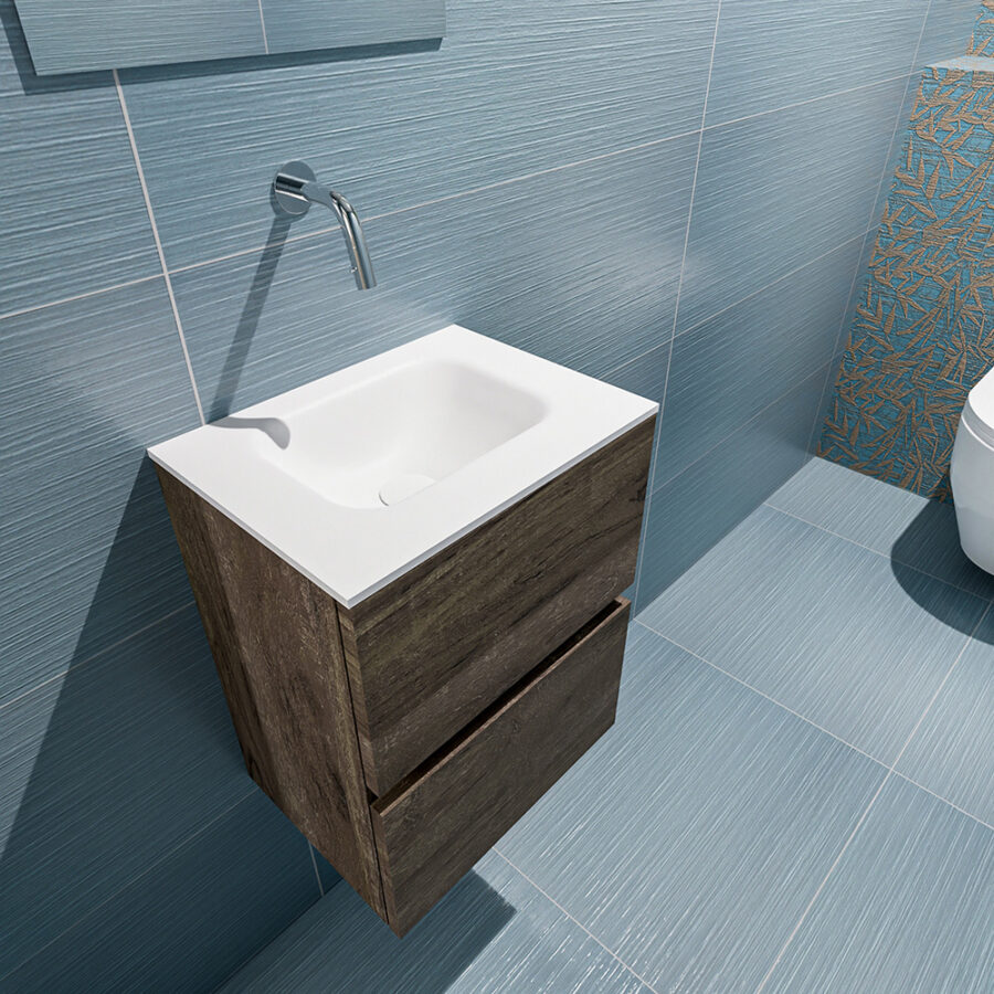 MONDIAZ ADA 40cm toiletmeubel dark brown. LEX wastafel talc positie midden. Zonder kraangat - Afbeelding 2