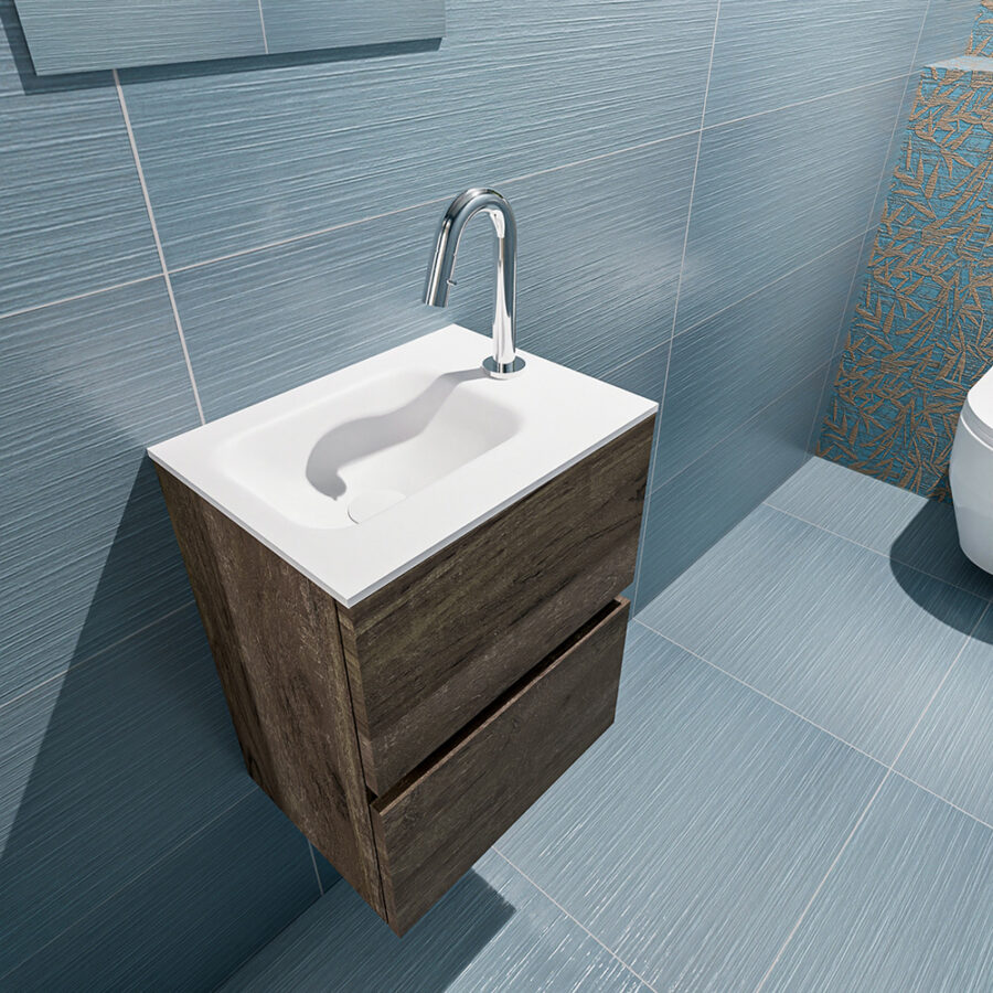 MONDIAZ ADA 40cm toiletmeubel dark brown. LEX wastafel talc positie links. Met 1 kraangat - Afbeelding 2