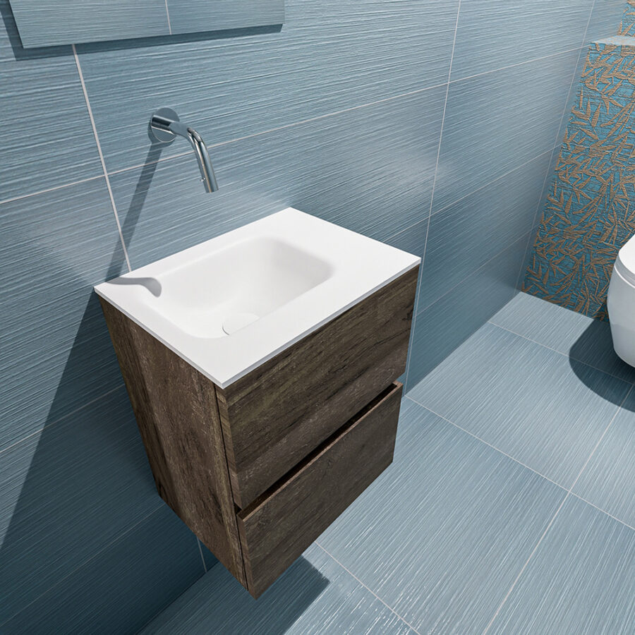 MONDIAZ ADA 40cm toiletmeubel dark brown. LEX wastafel talc positie links. Zonder kraangat - Afbeelding 2