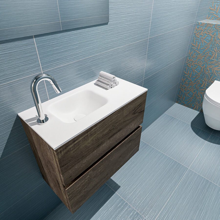 MONDIAZ ADA 60cm toiletmeubel dark brown. LEX wastafel talc positie links. Met 1 kraangat - Afbeelding 2