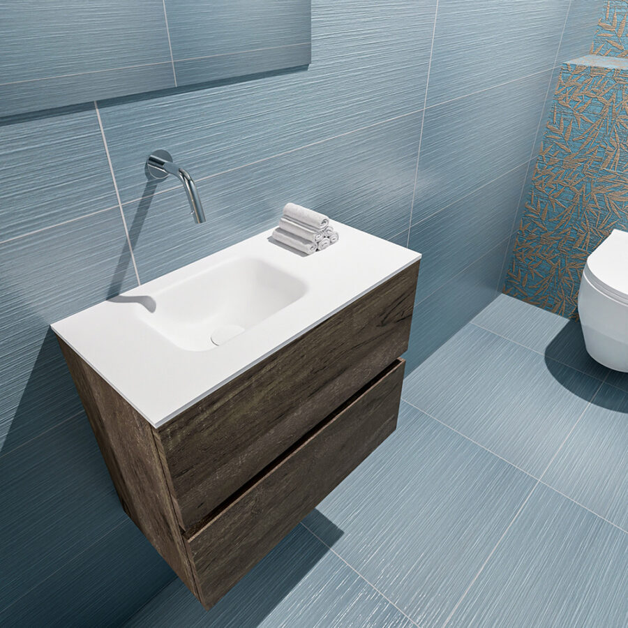 MONDIAZ ADA 60cm toiletmeubel dark brown. LEX wastafel talc positie links. Zonder kraangat - Afbeelding 2