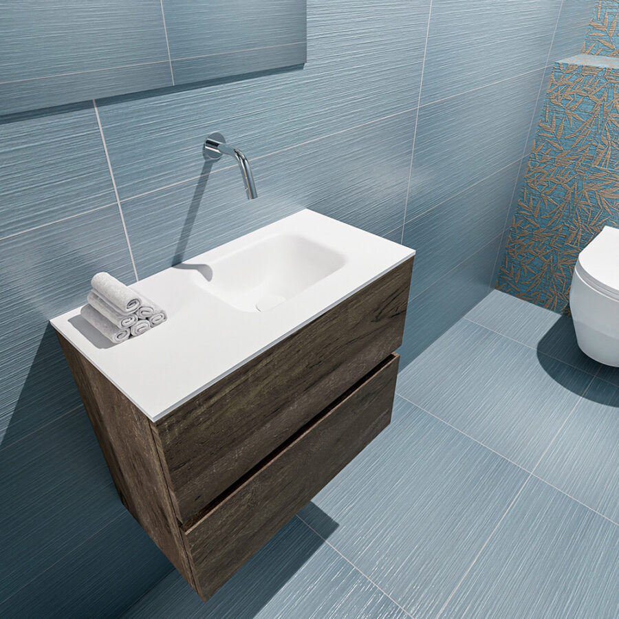 MONDIAZ ADA 60cm toiletmeubel dark brown. LEX wastafel talc positie rechts. Zonder kraangat - Afbeelding 2